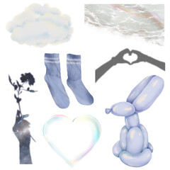 Blue png clipart set, aesthetic element design, transparent background