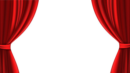 red curtain isolated on white background. Illustration cinema hall. Red theater curtain and red chair with white background.