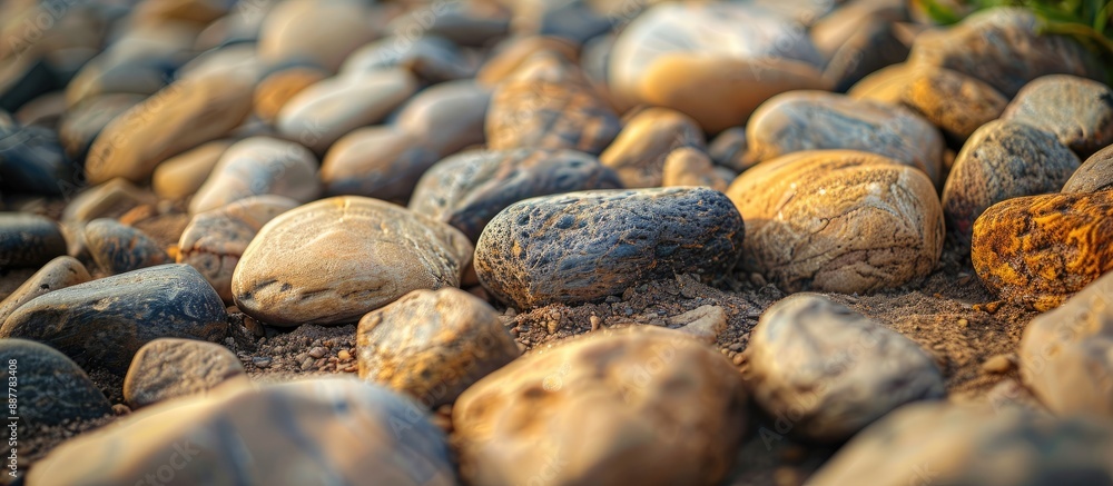 Poster Fascinating stones scattered on the terrain creating an appealing scene with copy space image