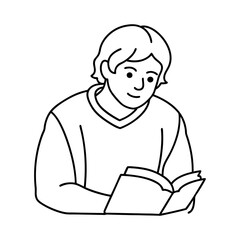 Student Studying Line Art Icon Vector Illustration.