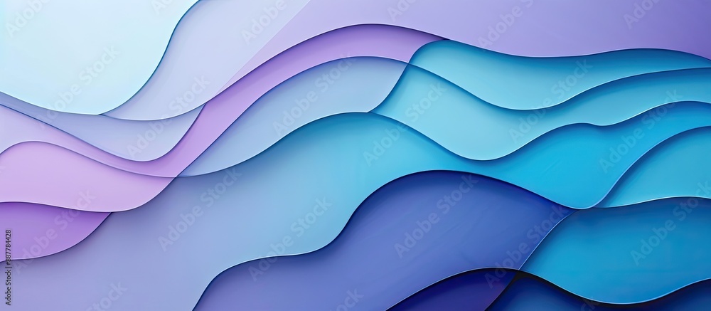 Poster Minimal abstract design with blue and purple colored paper shapes creating a background with copy space image