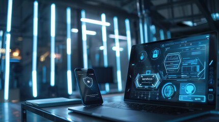 Cybersecurity Dashboard on Laptop and Smartphone