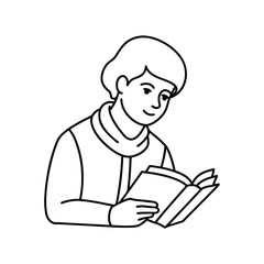 Student Studying Line Art Icon Vector Illustration.