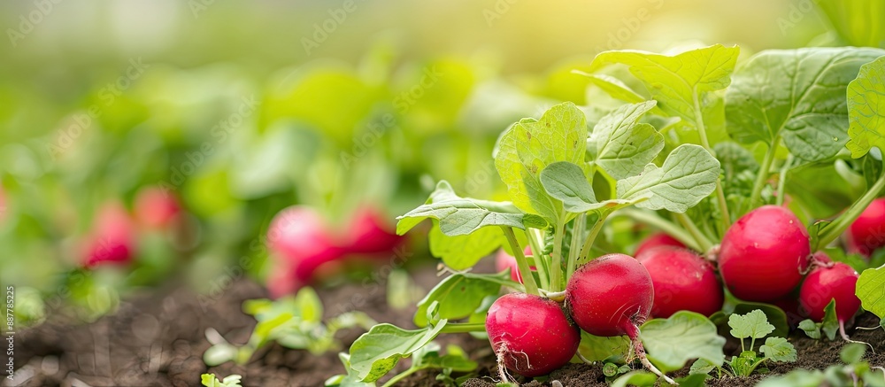 Leinwandbilder Fresh radish field with a vibrant background perfect for a copy space image with text