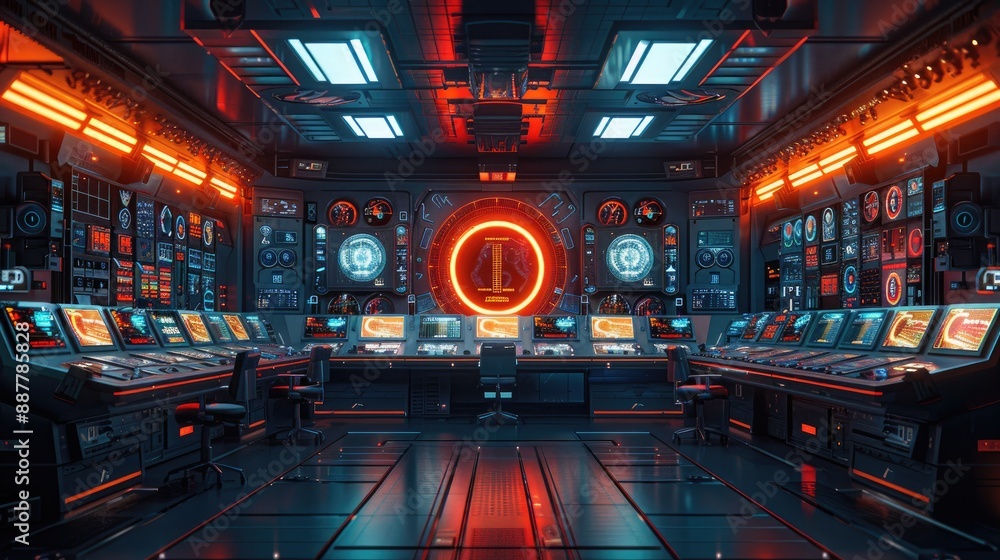 Aufkleber futuristic control room filled with advanced technology and glowing interfaces, emitting a high-tech