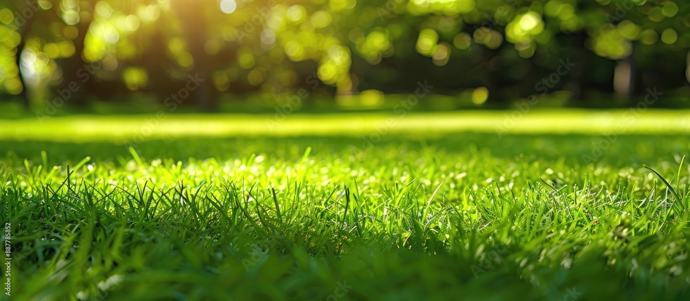 Poster Fresh young grass field with a green grass background creating a springtime copy space image