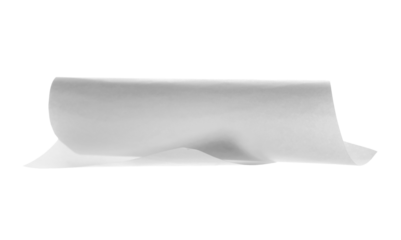 Single white paper flying, sheet falls and twists isolated on white, clipping path