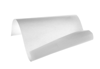 Single white paper flying, sheet falls and twists isolated on white, clipping path