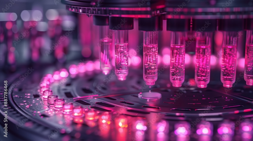 Poster close-up of a lab-on-a-chip device with multiple microfluidic channels and a series of small tubes. 