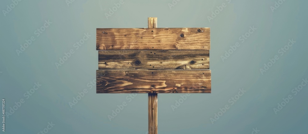 Poster Wooden signboard stand against a plain background ideal for adding text or images. with copy space image. Place for adding text or design