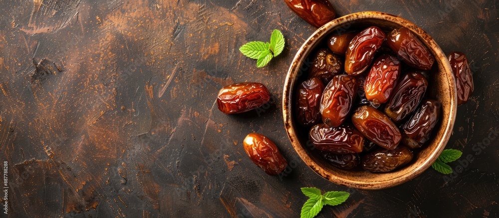 Poster Top down view of delicious homemade Arabic date marmalade with ample copy space image available