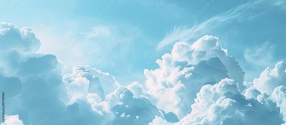 Poster a close up view showcasing a serene blue sky with fluffy clouds perfect for a copy space image