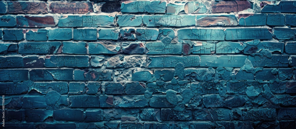 Poster close up vintage brickwork texture on an old brick wall with a blue tint featuring a banner with cop
