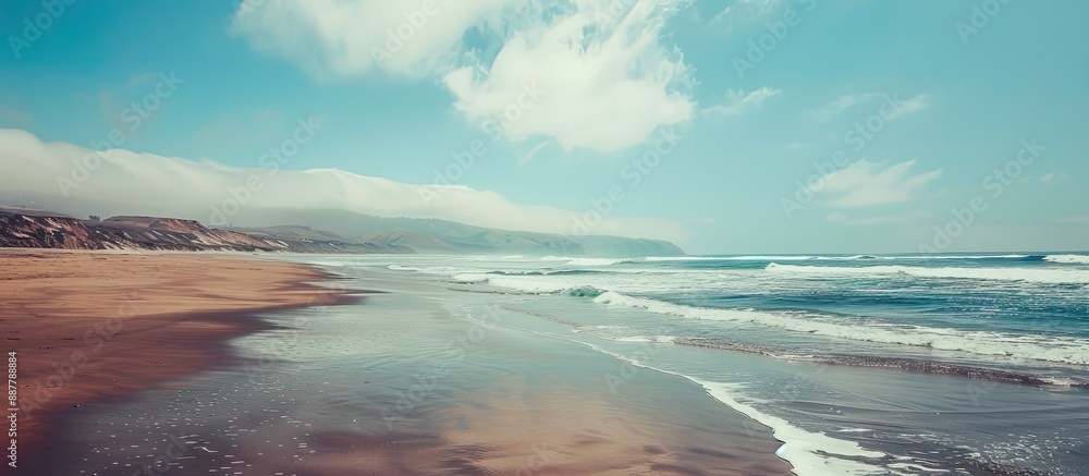 Poster Scenic ocean beach captured with Instagram filter showcases breathtaking views and spacious copy space image