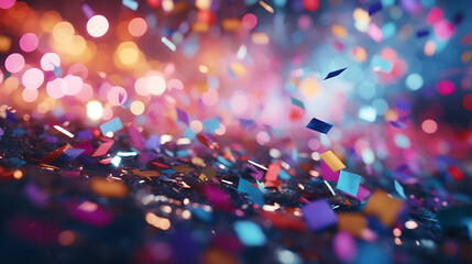 Colorful confetti in neon colors. Bright background with a close-up.