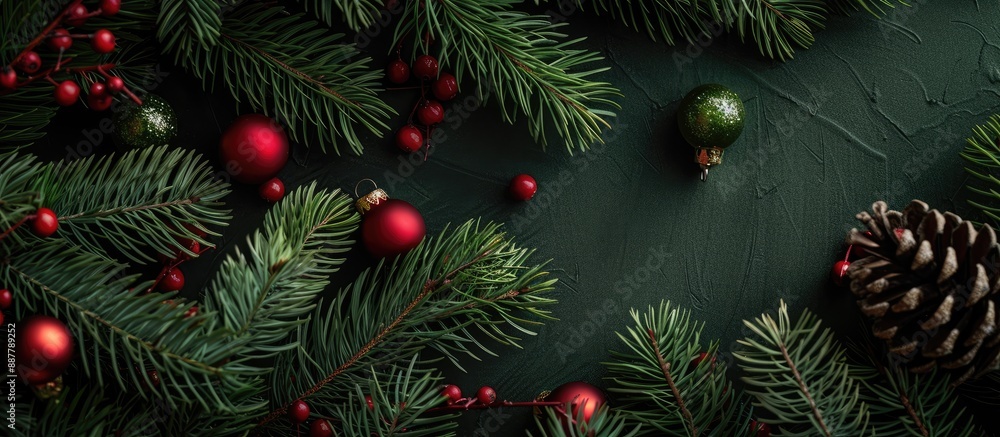 Poster christmas card background featuring festive christmas tree branches with copy space image