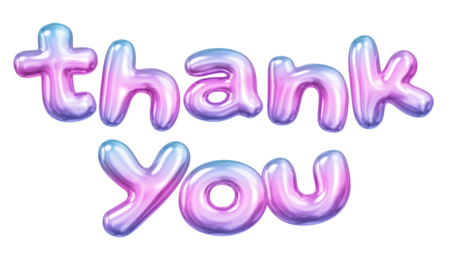 Thank you png 3D word sticker, gradient balloon in pink, transparent background - Powered by Adobe