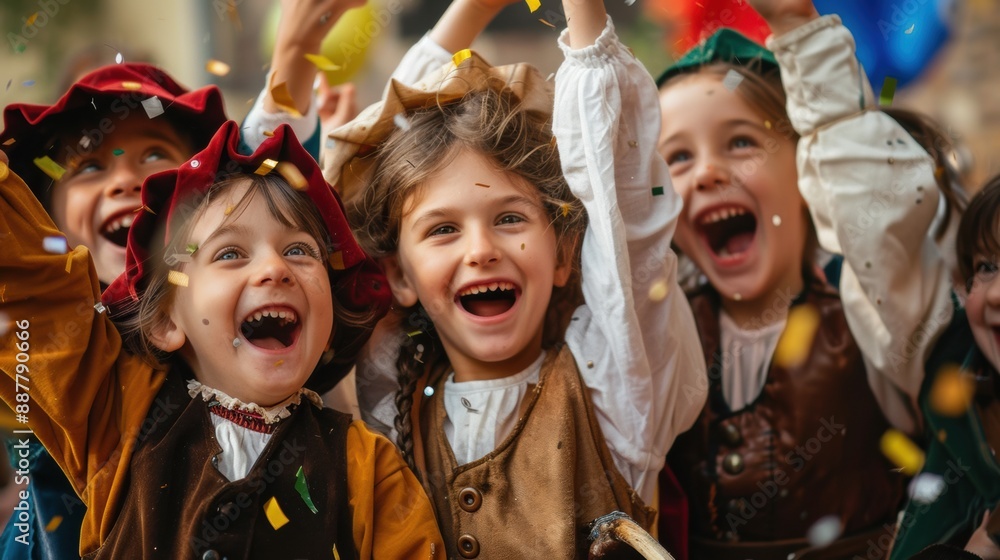 Poster A group of children dressed up in costumes