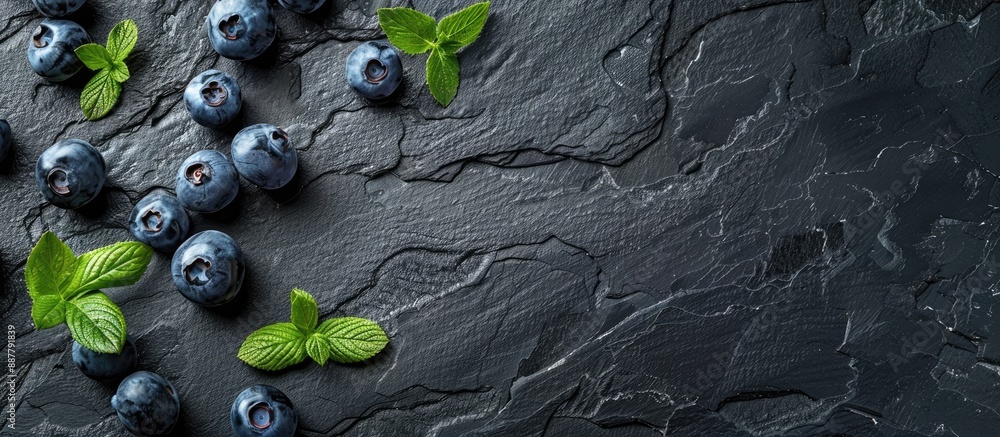 Leinwandbilder fresh blueberries displayed on a black board create a background with copy space image