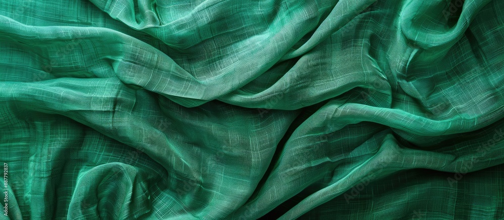 Aufkleber Top view of an abstract green fabric texture background with an empty template for a copy space image