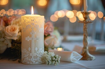 Topic divine ceremony: child baptism in church, infant christening, revered catholic observance connecting with god, sacred traditions, Christian rites, faithfully adhering to god's holy ordinances.