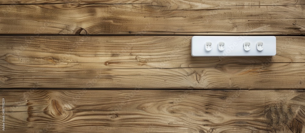 Poster Empty white power strip on a wooden table with copy space image