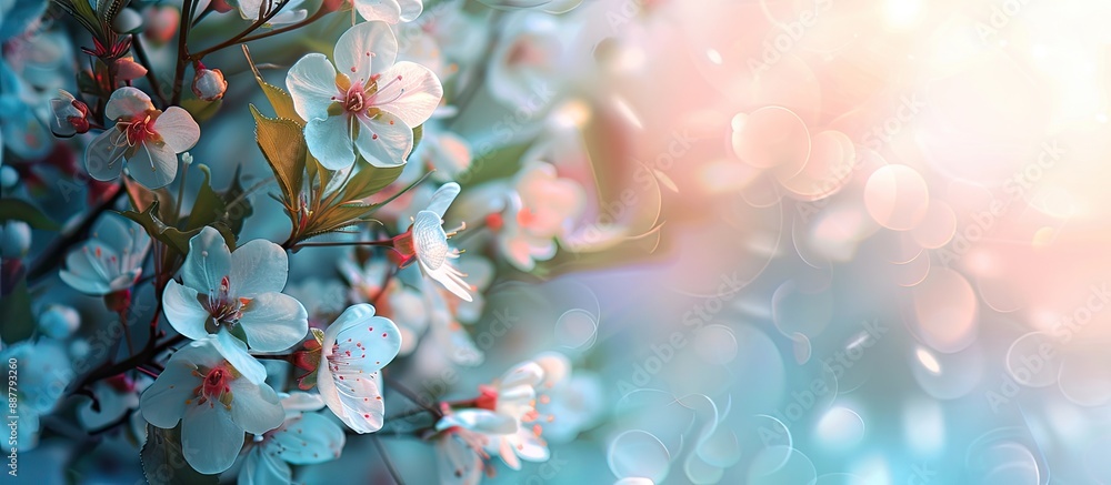 Poster Floral background with a blurred spring flower backdrop creating a springtime concept with copy space image