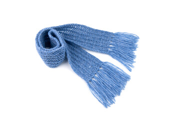 Blue warm scarf on a white background