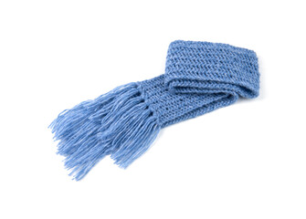 Blue warm scarf on a white background