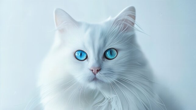 a white cat with blue eyes looking at the camera