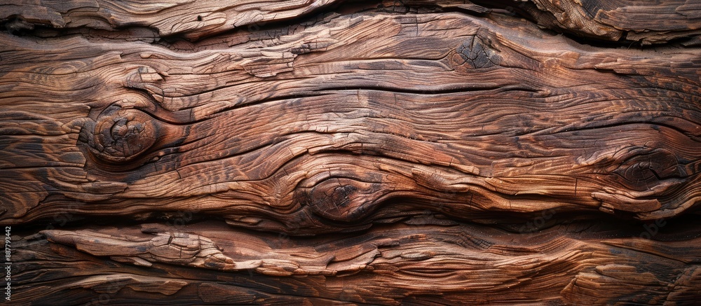 Poster Background of a wooden log with an aged wood surface from trees showcasing a rustic ambiance suitable for a copy space image