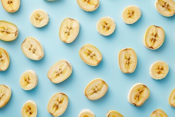 Banana Slices Pattern on Light Blue Background 