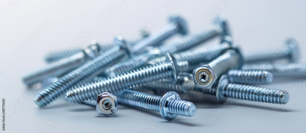 Poster A cluster of screws set against a white backdrop with depth of field effect offering space for additional content or imagery