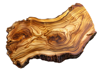 Board of figured Olive tree wood on transparent background Generative Ai