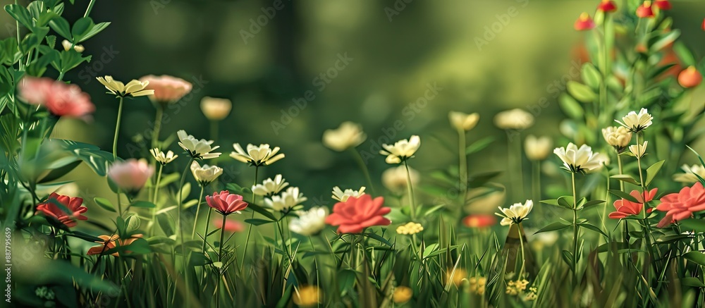 Poster A floral setting in its natural surroundings with room for text or graphics ideal for background or wallpaper uses. with copy space image. Place for adding text or design