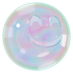 Smiling face png 3D holographic emoticon, transparent background
