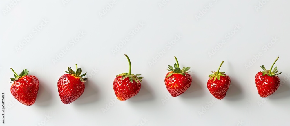 Aufkleber A white backdrop displaying five vibrant red strawberries with copy space image integrated
