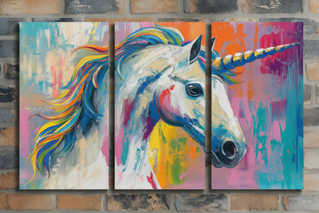 Set of creative art posters, colorful modern unicorn concept art