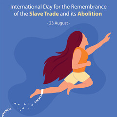 illustration vector graphic of a woman jumped free from the shackles of chains, perfect for international day, remembrance of the slave trade, abolition, celebrate, greeting card, etc. 