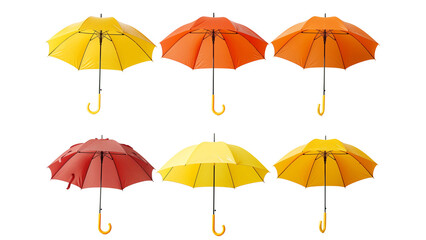 Obraz premium 6 umbrellas orange yellow color isolated on white background PNG Vibrant Umbrellas Colors Concept