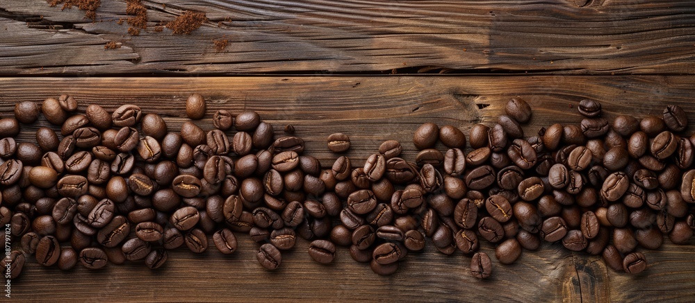 Poster wooden background with coffee beans for a copy space image