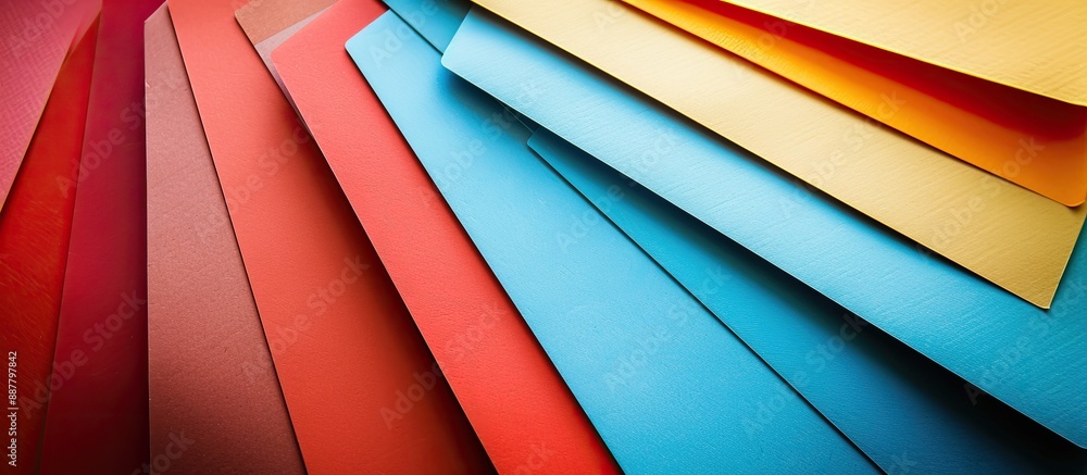 Poster Colorful paper sheets arranged from a bird s eye view creating an appealing backdrop with copy space image