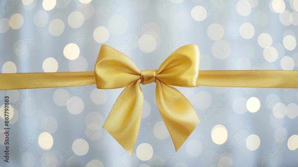 Poster elegant golden ribbon bow tied on a matching band with a sparkling, bokeh-filled background.