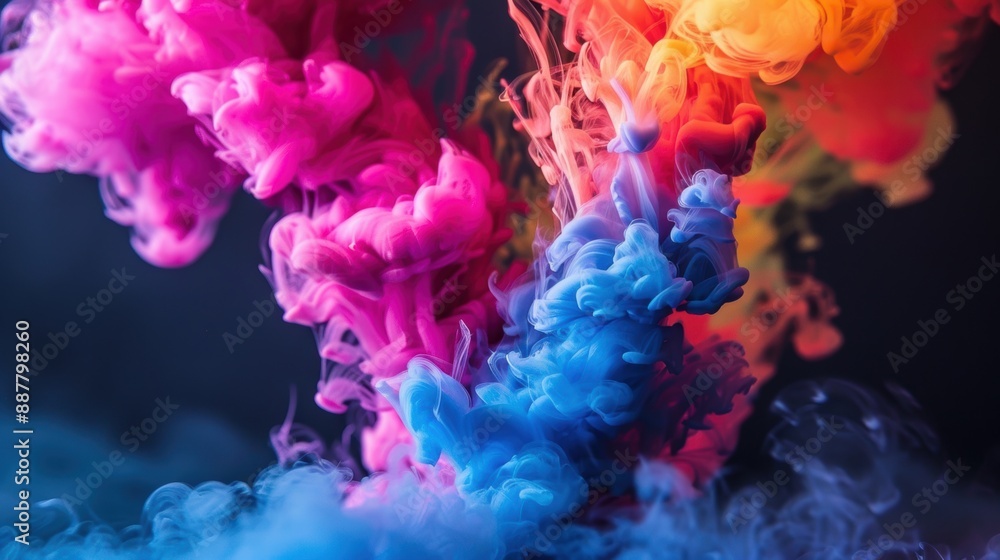 Poster vibrant and colorful clouds of smoke intertwine, creating a mesmerizing and dynamic abstract visual 