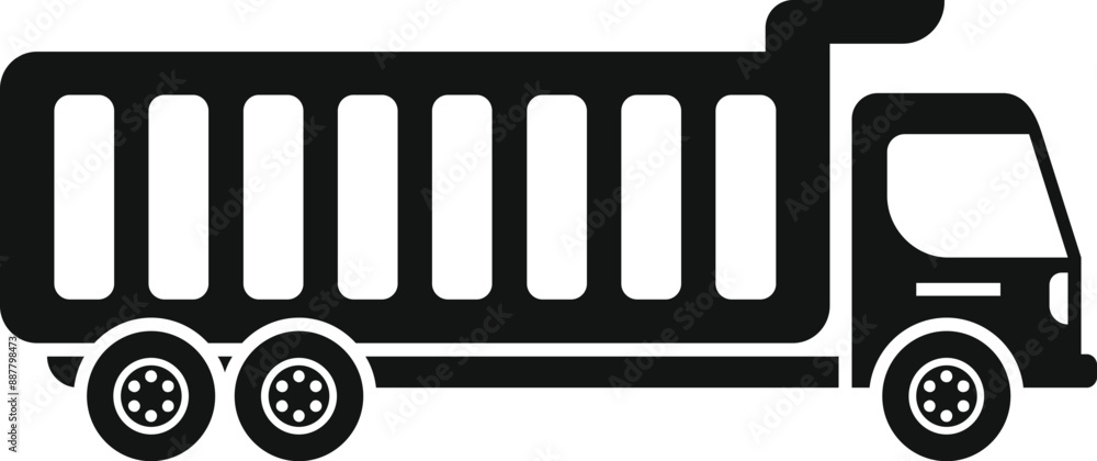 Poster simple black and white icon of a large empty dump truck waiting for loading at a construction site
