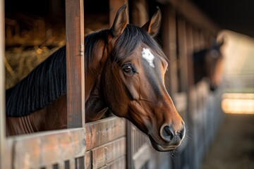 Brown Horse Looking Out of Stable Stall
