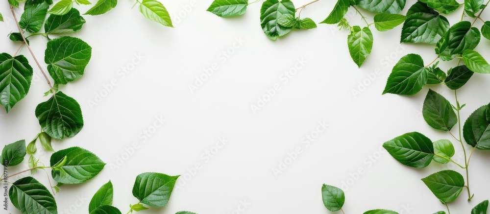 Aufkleber Lovely border made of leaves on a white backdrop with a copy space image for adding text
