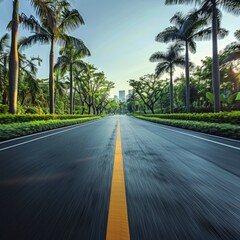 Asphalt Road Through Palm Trees