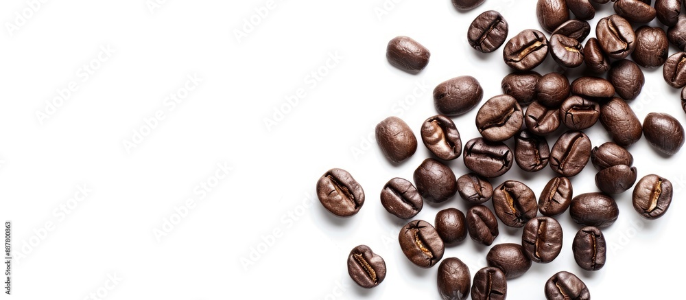 Leinwandbilder Coffee beans on white background with selective focus and a space for text or images. with copy space image. Place for adding text or design