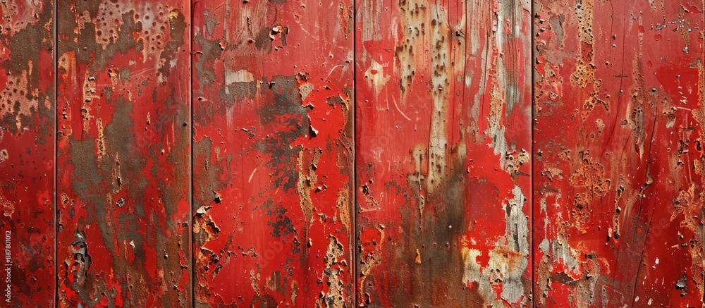 Aufkleber vintage rusty red iron wall background showcasing various layers of paint and rust perfect for a cop